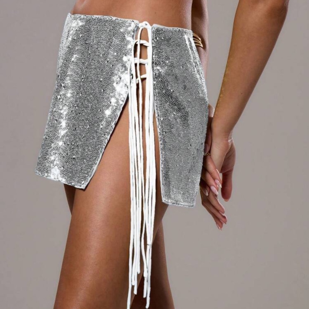 Silver Sequin Mini Skirt
